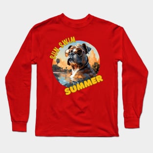 The Bulldog Dog's Vacation. Sun Swim Summer. Long Sleeve T-Shirt